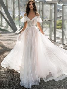 Party Dresses Roycebridal Boho Tulle Wedding Spaghetti Straps Vestidos de Mujer V Neck 2023 Lace Dress Court Train Vestido 230221