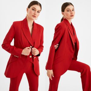 Moda da primavera Red Women Pants Suits Slim Fit Mother of the Bride Suit Evening Party Blazer Guest Use 3 pe￧as