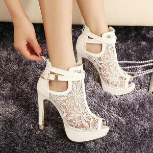 Sandals Comemore Summer Women Fashion 11cm Super Stiletto Mesh Pumps High High Cheels Peep Toe Party حجم كبير 42 230220