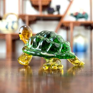 Decorative Objects Figurines Hand Blown Glass Sea Turtle Figurine Handmade Crystal Cute Animal Craft Fish Tank Using Ornament Miniatures Home Decor 230221