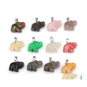 Charms Elephant Shape Stone Rose Quartz Crystal Pendant Healing Pink Crystals Fashion Jewelry Making Wholesale Drop Delivery Finding Dhslz