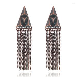 Dangle Earrings Stylish Bronze Triangular Rivets Egyptian Turkish Pyramid Metal Alloy Chain Fringed Antique Jewelry For Ladies Aretes