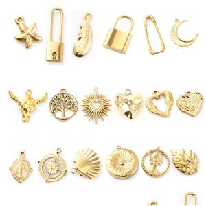 Charms Bohemian Vintage Blatt Königin Hohl Herz Anhänger Edelstahl DIY Schmuck Herstellung Komponenten Großhandel 18 Stile Drop Dhfwq