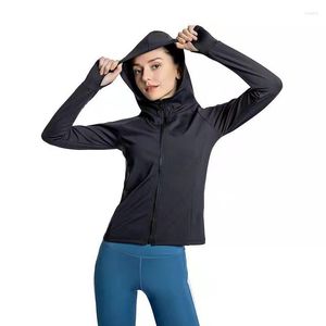 Aktive Shirts Frontreißverschluss mit Kapuze Damen Yoga Langarm Top Sportbekleidung Quick Dry Trainingsanzug Damen Laufen Fitness Gym