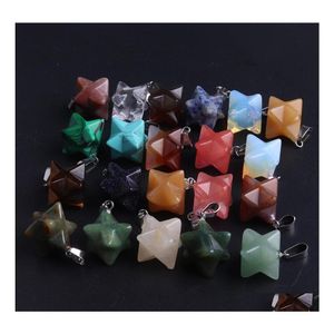 Charms Merkaba Star Natural Stone Naszyjnik Wisianty do DIY Biżuteria Medytacja Chakra Reiki Uzdrawianie Dekoracja ochrony energii Dro dhnyq