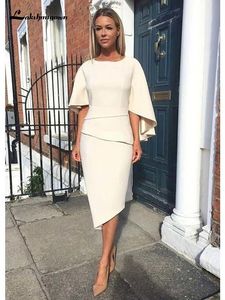 Dresses Casual Sheath Column Mother of the Bride Dress Elegant Jewel Neck Knee Length Charmeuse Half Sleeve with Tier 230221