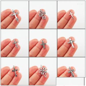 Charms Fashion Flower Smooth Cross Tibetan Sier Plated Pendants For Gifts Jewelry Drop Delivery 202 Dhym6