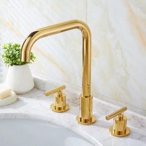 Bathroom Sink Faucets Soild Brass Widespread Mixer Rotatable Basin Tap & Cold Dual Handle Gold/Black/Chrome Arrivals