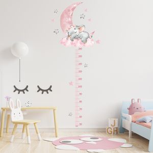 Wall Stickers Large Sleeping Elephant Bear Moon Height Measure for Kids Room Growth Chart Animals Ruller Decals Home Decor 230221