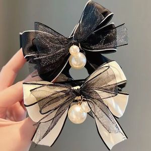 S3453 Biżuteria mody Big Bow Słodka głowa Chwyt Bowknots Klip do włosów dla kobiet z przędzy netto Faux Pearl Dangle Barrettes Hair Spin Hairclip