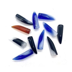 Charms de pedra natural pingentes de ￡gata preto de 10x37mm j￳ias de j￳ias de pimenta Diy Fazendo o acess￳rio de colar de dente lobo Drop vermelho dhhu3