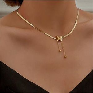 Vintage Butterfly Necklace Women Golden Stainless Steel Blade Snake Chains Aesthetic Charms Choker Women jewelry Gift To Mujer GC1922