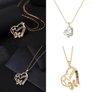 Pendant Necklaces Exquisite Fashion Heart Butterfly Necklace For Women Charm Love Mom Colorful Zircon Jewelry Classic Mother's Day Gift