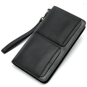 Wallets Luufan Genuine Leather Men Wallet Handbag With Coin Pocket Retro Fashion Style 2023 Design Money Clip Multifunction Long Bag