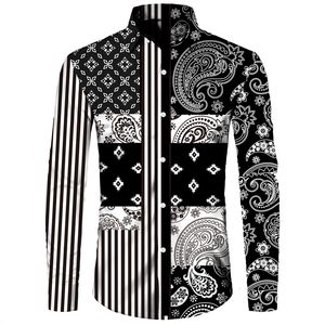 Mäns casual skjortor vintage paisley tryck Hawaiian skjorta Men chic Cashew Flower Lapel Long Sleeve Tops Casual Hip Hop Men/Women Party Prom Clothes 230220