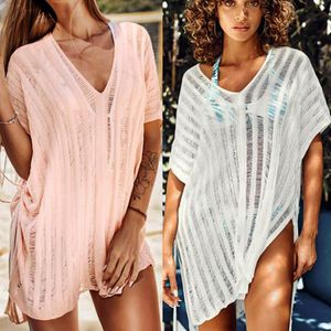 Costume da bagno estivo copricostume Bikini allentato lavorato a maglia scavato all'esterno astcy2135 costume da bagno donna colore bianco e rosa grembiule da spiaggia vestiti per la protezione solare