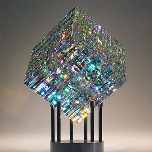 Decorative Objects Figurines Magical Cube Statue Yellow Magik Chroma Cube Sculpture Decoration Resin 230221