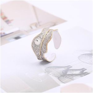 Smyckesinställningar Partihandel Sier Natural Pearl Ring Mount Justerbar Simple Lotus Leaf Open Diy Accessories Ship DH9P6