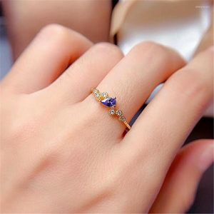Cluster Rings Natural Tanzanite Ring S925 Silver Gold Ladies Simple Gemstone Jewelry