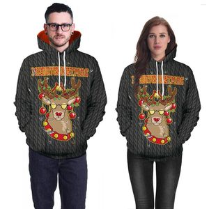 Men's Hoodies S Street Christmas Multicolored Reindeer Digital Printing Sleeve Head Round Collar Hooded Cap Lovers Hoodie