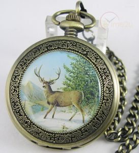 Карманные часы Antique 1856 Стиль стиль диких оленей бронзовые медные механические часы с сетью подвесной роскошной стимпанк ретро архаиз