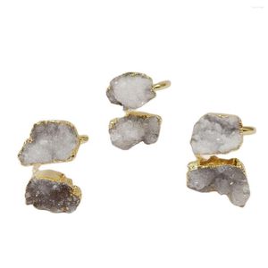 Alyans WT-R461 WKT Malzeme 18K Gerçek Altın Kaplama Doğal Beyaz Druzy Kuvars Yüzük Kadınlar Moda Modaya Düzenli Enerji Geode Agate Stone