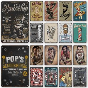 Vintage American Men Hairstyle Metal Poster Design de cabelo Tin Sign Barbershop Placa de decoração de arte de parede para decoração de casa Estética 20x30cm WO3