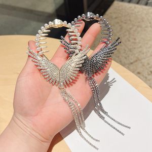 Nowe kobiety skrzydła kształt wstążki Perła Perl Rhinestone do włosów Metalowa klamra Posylna Patyki Ślubne Bankiet Hair Akcesoria HAPEWAIER 1693