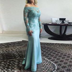 Casual Dresses Mermaid Wedding Guest Gowns Long Sleeves Sweep Train Mother of Bride Off Shoulder Applique Illusion Evening 230221