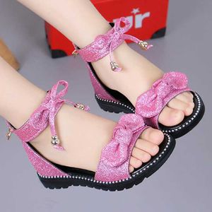 Sandalet Yaz Kızlar Sandalet Moda Yay Knot Fermuarı Prenses Kız Ayakkabı Düz ​​Open Toe Plaj Ayakkabıları Boyut 27-37 CSH1401