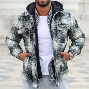 Men's Casual Shirts Mens Plaid Hooded Checked Flannel Loose Long Sleeve Blouse Tops Men Social Jacket Clothes 230221