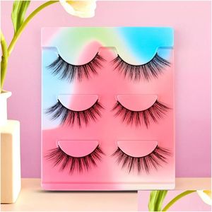 False Eyelashes Eyelash Natural Thick 3D Lashes Extension Slender Stem Fl Strip Beauty Tool Chemical Fiber 3 Pair Fake Drop Delivery Dhw1L