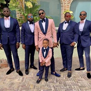 Men's Suits & Blazers Pink Blue Men Slim Fit Jacket Vest Pants Print Sets/Wedding Groom Father Boys Same Suits/Groomsmen Formal Clothes Outf