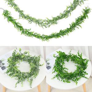 Decorative Flowers Artificial Green Eucalyptus Leaves Vine Home Decoration Simulation Ivy Leaf Garland Wedding Party Wall Hanging Fake Plant