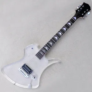 Guitarra el￩trica de acr￭lico transparente personalizada com f￡brica com bra￧adeira de pau -rosa de bordo pode ser personalizada