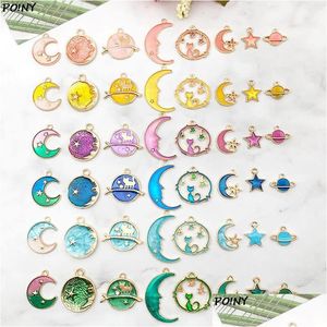 Charms 8pcs/Pack Star Moon Sky Universe Enamel metal do bransoletki kolczyki biżuteria DIY DOCTOWA