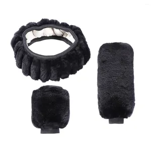 Steering Wheel Covers Non-slip Car Decoration Handbrake Gear Cover Plush Set(Black)