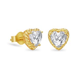 Unisex Fashion Men Women Earrings Studs 925 Sterling Silver Gold Plated Bling CZ Twisted Heart Earrings Nice Jewelry Gift