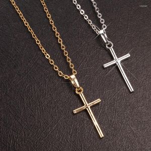 Pendant Necklaces Simple Cross Necklace For Men Women Fashion Gold Color Chain Choker Christian Party Jewelry Couple Birthday Gifts