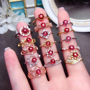 Cluster Rings Natural Garnet Inlaid 925 Silver Adjustable Ring Earrings Support Laboratory Testing Can Be Customized According To Demand