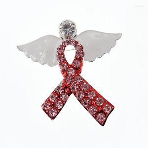 Brooches 30pcs/lot Pink Ribbon Rhinestone Angel Wing Brooch Pin Breast Cancer Awareness AIDS Jewelry