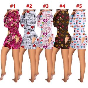 Damen Jumpsuits Strampler Valentinstag Playsuit Pyjamas für Frauen Erwachsene Onesie mit BuFlap Sexy One Piece Outfit Nachtwäsche Short Ju