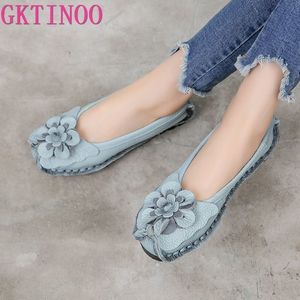 Dress Shoes GKTINOO Soft Genuine Leather Flat Women Flats with Flowers Ladies Designers Loafers Slip On 230220