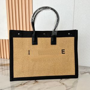 47,5 cm Strandtasche Damen Strohtasche Damen Totes Einkaufstaschen Designer-Handtaschen Lafite Crochet Canvas-Tragetasche mit großer Kapazität Luxus-Handtasche mit klassischem Buchstaben-Ledergriff