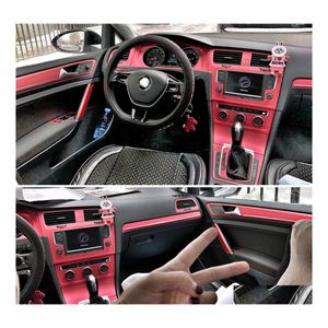 Adesivos de carro esporte interior de prote￧￣o de fibra de fibra de carbono vermelho Decalques de fibra de estilo para VW Golf 7 Mk7 GTI Acess￳rios Drop Delivery Mobiles Dhxgg