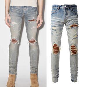 Большой размер 38 растяжки джинсовой джинсы мужские проблемы с жалкой джинсовой ткани для ног.