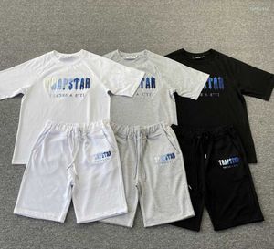 Men's T Shirts Women's Trapstar White Blue Towel Embroidery Short Sleeve Shorts Set Spring Summer Fashion Streetwear T-shirt