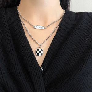 Pendant Necklaces Dainty Black And White Grid Charms Stainless Steel Dream Letter Bar Necklace Double Chain Party Jewelry