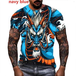 メンズTシャツパーソナリティメンカラフルな3DドラゴンプリントカジュアルストリートTシャツ面白い動物ティーY2K服