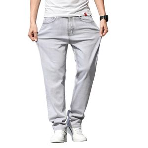 Мужские джинсы летняя бренда прямая тонкая простая повседневная одежда легкая хлопковая растяжка светло -серые джинсы